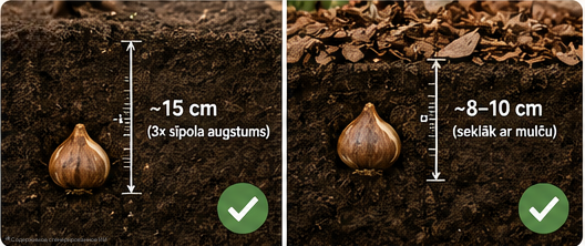 Tulpju sīpolu stādīšanas dziļuma salīdzinājums